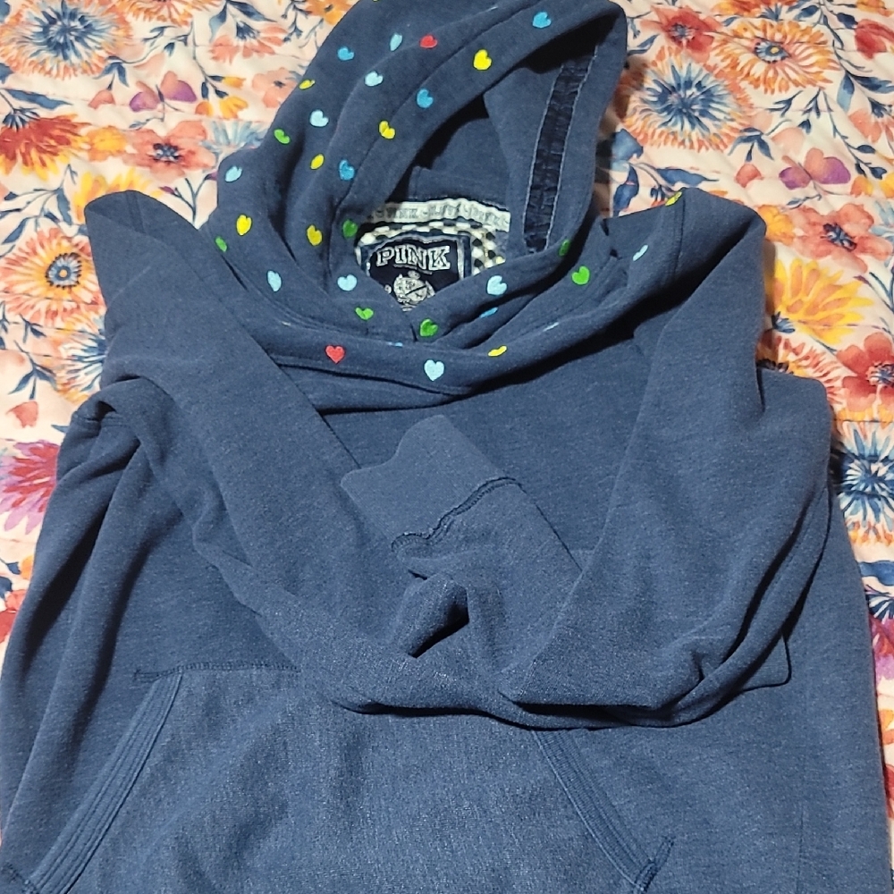 PINK Victoria's Secret Navy Hoodie with Heart Accents